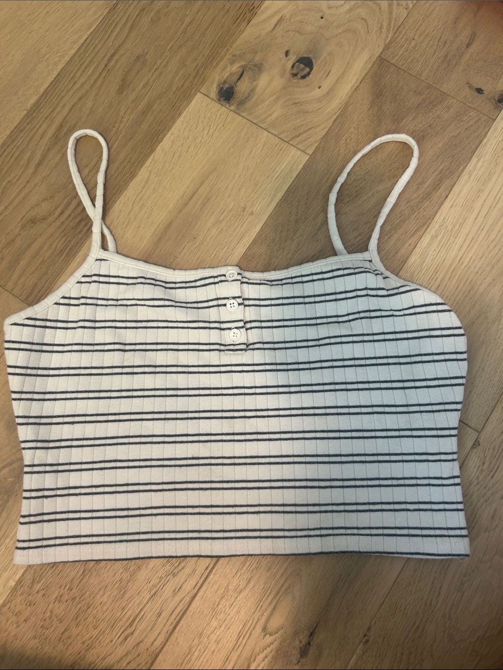 Striped Ribbed Spaghetti Crop Tank Top Garage- White/Blue